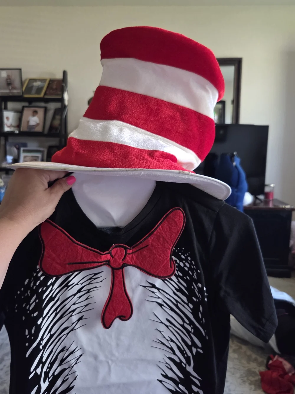 Kids Red & White Striped Cat-In-The-Hat Costume Hat and Shirt S/M